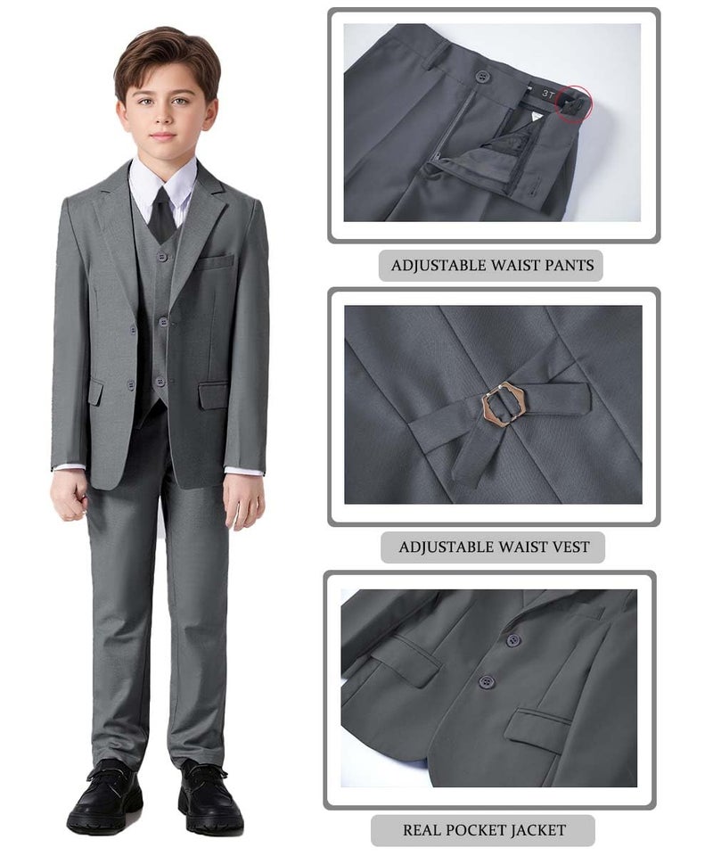 Addneo Big Boys Suits Slim Fit Formal Suit Set with Jacket Vest Pants Dress White Shirt and Black Tie Size 10 - Image 2